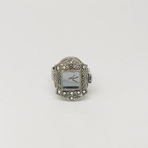 Vintage crystal silver tone mirror dial ring watch by migi (Unsigned) works